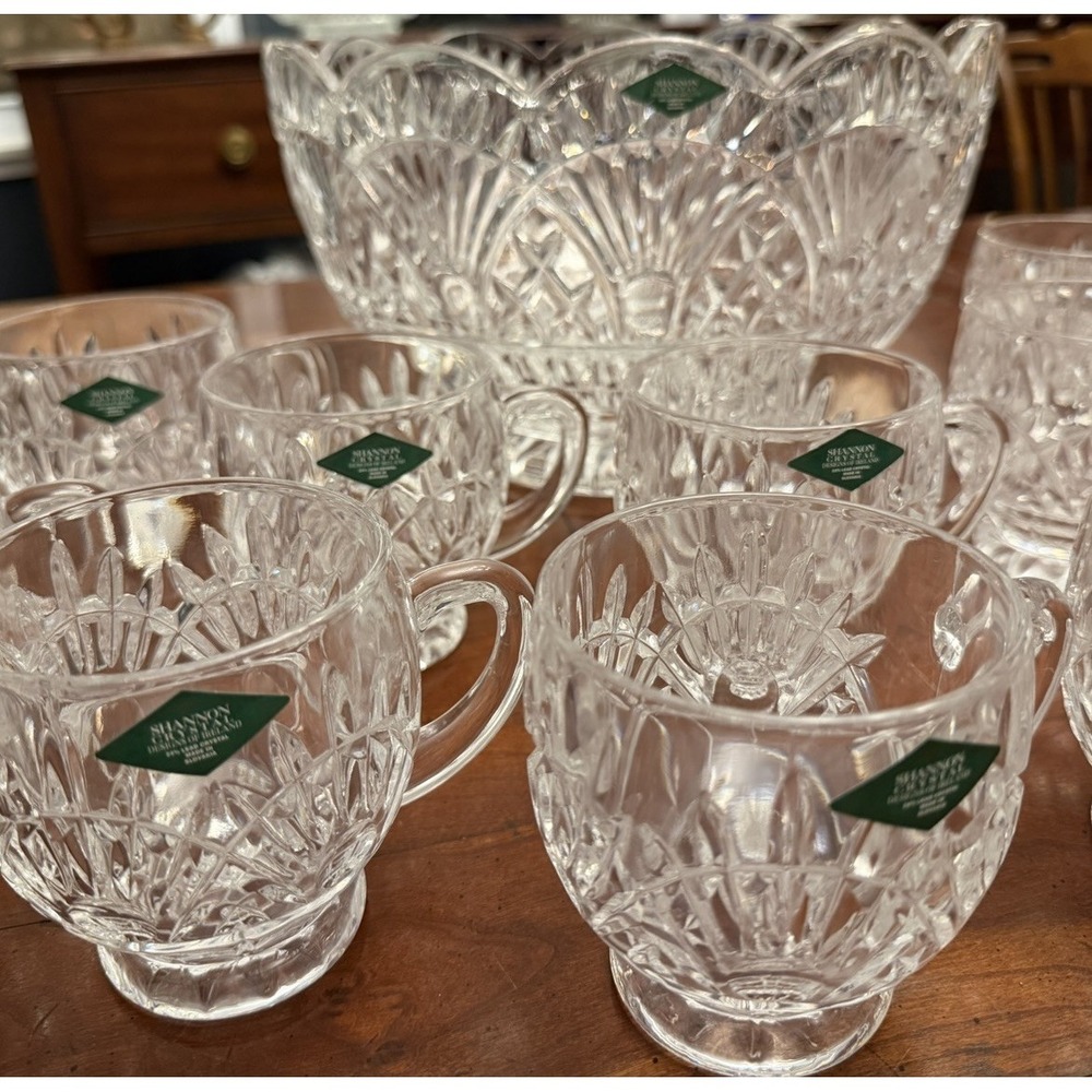 New Godinger Shannon Crystal Freedom Punch Bowl Set - 13 Pcs (Bowl & 12 Cups)